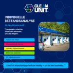 Individuelle Bestandsanalyse für SB-Waschanlagen von Clean Unit – Analyse von Umsatzpotenzialen, Technik, Payment und Konkurrenz für Betreiber von SB-Waschanlagen.