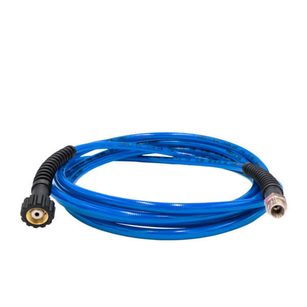 blauer HD-Schlauch für SB-Waschanlagen mit M22 Deckenkreisel- und 3/8" Lanzenanschluss in Edelstahl