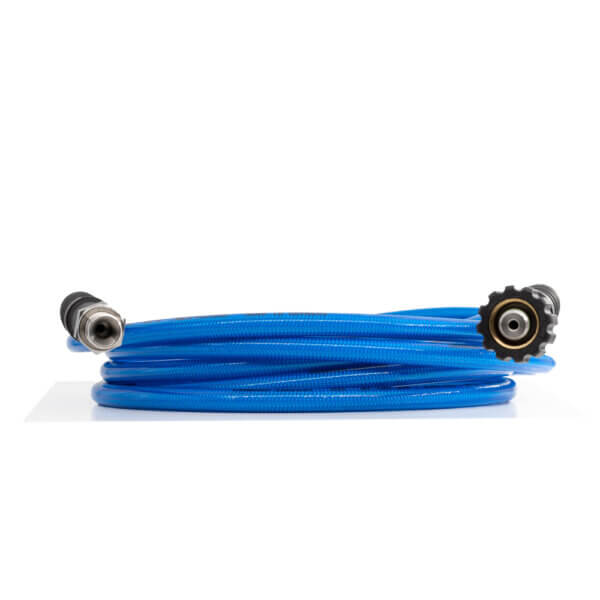 blauer HD-Schlauch für SB-Waschanlagen mit M22 Deckenkreisel- und 3/8" Lanzenanschluss in Edelstahl